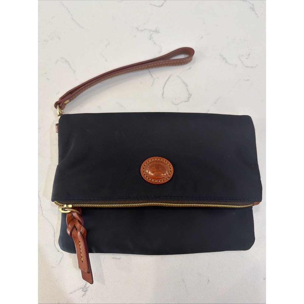 Dooney & Bourke Black Nylon Foldover Zip Pouchette - Excellent Condition